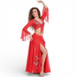 Costume de danse orientale rouge top jupe - 1