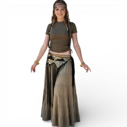 Tenue tribale de danse orientale Kaki top et jupe - 1