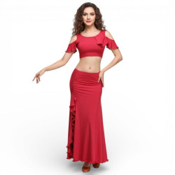 Tenue de danse orientale en lycra 2 pièces grenat - 1