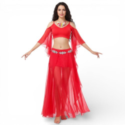 Tenue de danse orientale femme rouge 3 pièces - 1