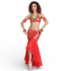 Ensemble de danse orientale top jupe sirène rouge - 1
