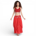 Ensemble de danse orientale top + jupe longue à sequins rouge