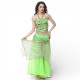 Tenue de danse orientale 2 pièces Haut + Jupe vert clair et or - 1
