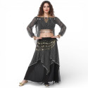 Costume de danse orientale 2 pièces Haut + Jupe noir et argent