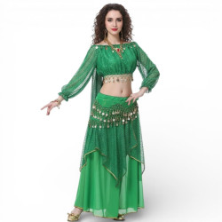 Costume de danse orientale 2 pièces Haut + vert intense et doré - 1