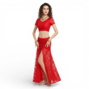 Costume de danse orientale en dentelle 2 pièces rouge