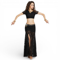 Costume de danse orientale en dentelle 2 pièces noir - 1