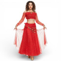 Costume de danse à paillettes rouge top + jupe
