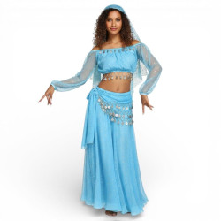 Costume de danse à paillettes bleu ciel top + jupe - 1