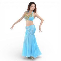 Ensemble de danse orientale top jupe sirène turquoise - 1