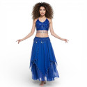 Ensemble de danse orientale top + jupe longue à sequins bleu roy