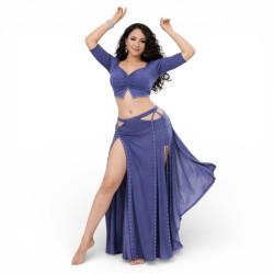 Tenue de danse femme bleu pétrole strass - 1