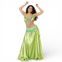 Tenue de danse orientale vert anis et argent 3 pièces - 1