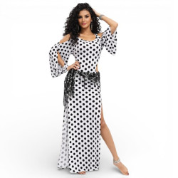 Robe Baladi de danse orientale blanche à pois noirs - 1