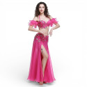 Costume de danse orientale 3 pièces fuschia à paillettes argent