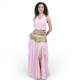 Costume de danse orientale 3 pièces jupe top et ceinture rose et or - 1