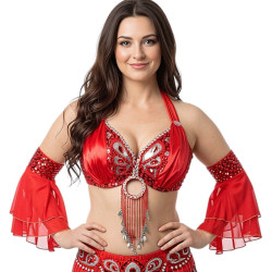 Soutien gorge satin de danse orientale rouge bonnet C D - 1