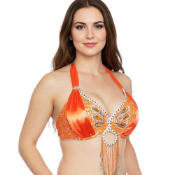 Soutien gorge satin de danse orientale orange bonnet C D - 1