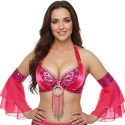 Soutien gorge satin de danse orientale fushia bonnet C D - 1