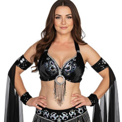 Soutien gorge satin de danse orientale noir bonnet C D - 1