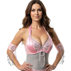 Soutien gorge satin de danse orientale rose clair bonnet C D - 1