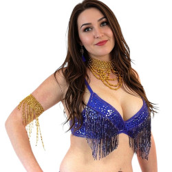 Soutien gorge de danse orientale perlé bleu roy - 1