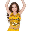 Top enfant de danse orientale à grelots et pastilles dorées jaune