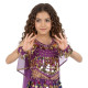 Top de danse orientale fille à grelots et pastilles dorées violet