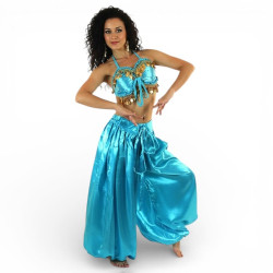 Costume de danse orientale top sarouel satine turquoise - 1