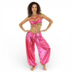 Costume de danse orientale top sarouel satine fuchia - 1