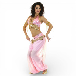 Costume de danse orientale top pantalon rose clair - 1