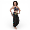 Ensemble oriental de danse noir multicolore sarouel top