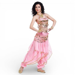 Costume de danse orientale top sarouel rose clair - 1