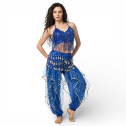 Costume de danse indienne orientale à paillettes bleu nuit - 1