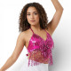 top oriental femme fuchia à franges pailletées bustier dos nu danse orientale