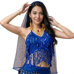 Top dos nu de danse orientale à paillettes bleu nuit - 1