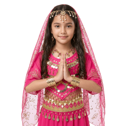 Ornement de tête Indien pour costume Bollywood rose - 1