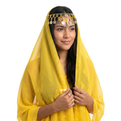 Voile de danse orientale et bollywood pour la tête jaune - 1