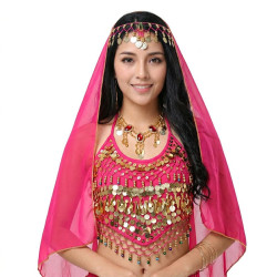 Voile de danse orientale et bollywood pour la tête fuschia - 1