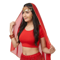 Voile de danse orientale et bollywood pour la tête rouge - 1