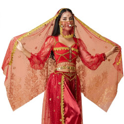 Voile de tête de danse orientale et indienne rouge et or - 1