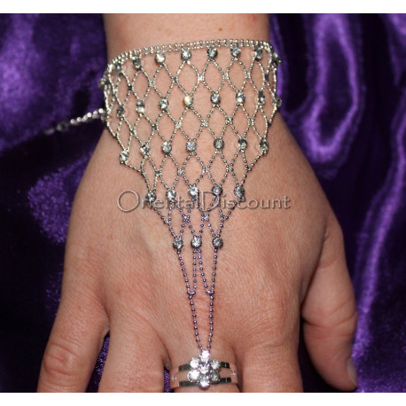 Chaine de main losanges argentés strass