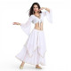 Costume de danse orientale femme blanc et or fluide en mousseline, top cache-cœur et jupe longue - 1