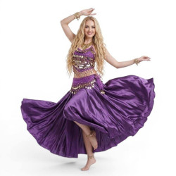 Tenue de danse orientale femme violette satin – top et jupe 2 pièces - 1