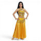 Tenue danse orientale satinée jaune et or 2 pièces - 1