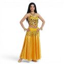 Tenue danse orientale satinée jaune et or 2 pièces