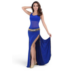 Costume danse orientale femme chic bleu royal et liseret doré - 1
