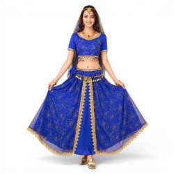 Costume de danse indienne adulte 2 pièces bleu et doré - 1