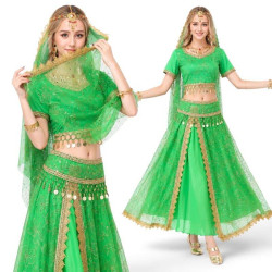 Costume de danse indienne adulte 2 pièces vert et or - 1