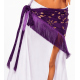 foulard de danse orientale léger prune avec franges violettes et broderies dorées pailletées